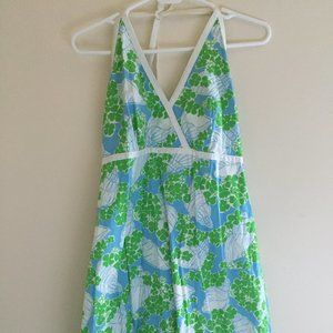 Lilly Pulitzer Halter Top Blue and Green Seashell Dress